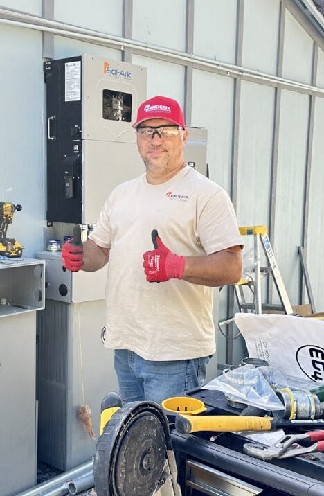Licensed Menderix electrician working on a residential electrical and battery backup installation in the Greater Sacramento area.