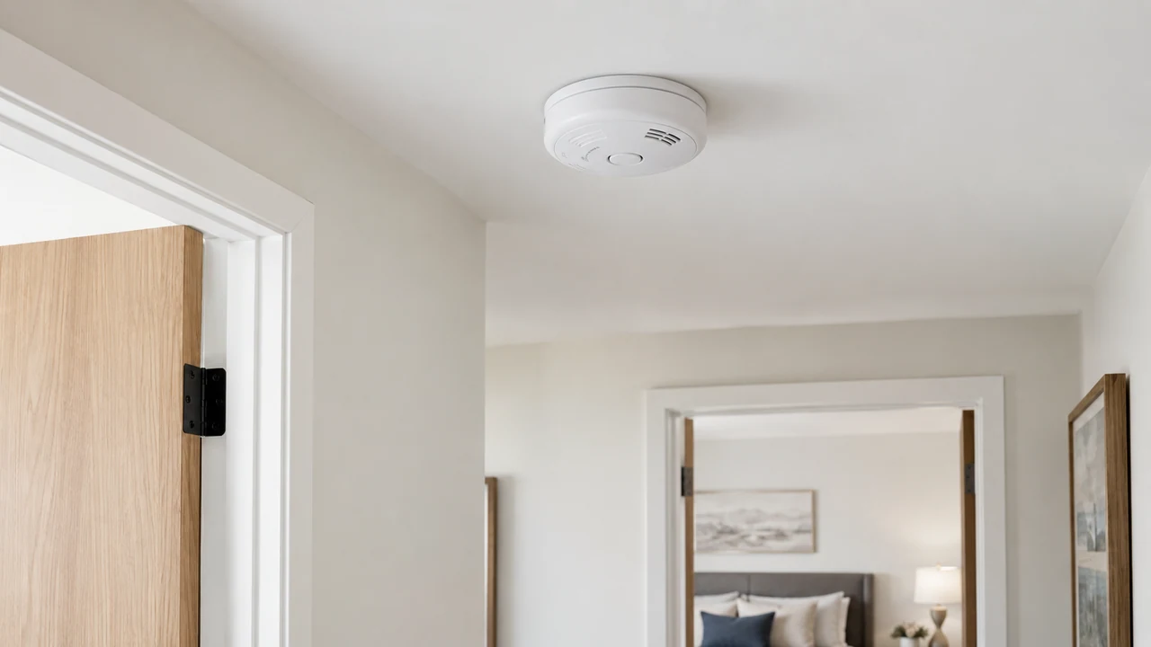 Smoke and carbon monoxide alarm installed neatly in a residential hallway.